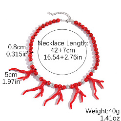 Красный Ожерелья из бусин в форме богемного коралла и круглой синтетической бирюзы с цепочками на концах из сплава, платина, красные, 16.54 дюйм (42 см)
