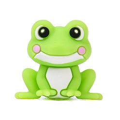 Frog Animals Theme Silicone Beads, Focal Beads, Lawn Green, Frog, 25x28x15.5mm, Hole: 2mm