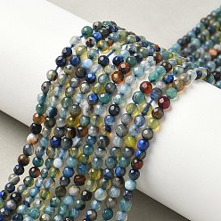 Разноцветный Природный агат бисер нитей, окрашенная и подогревом, круглые, граненые, красочный, 4 мм, отверстие : 0.5 мм, около 92 шт / нитка, 14.57 дюйм (37 см)