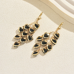 Черный Серьги-кольца с кисточками в форме сердца из латуни, золотые, чёрные, 69x29 мм