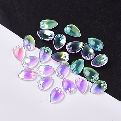 Orchidee Galvani Glas-Anhänger, Blütenblatt Charms, AB Farbe, Orchidee, 16~18x11x4.5 mm, Bohrung: 1.2 mm