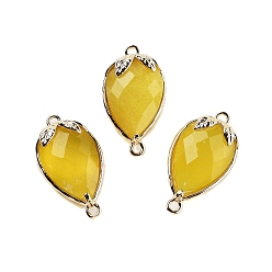 Нефрит Подвески в форме капли из натурального нефрита с граненой каплей, латунные клубничные звенья, золотые, 20x11.5x5 мм, отверстие : 1.2 мм