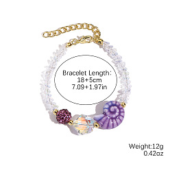 Средняя Орхидея Браслеты из стеклянных и фарфоровых бусин в форме ракушек и звезд для женщин, со сплавом и стразами, золотые, средне орхидеи, 7.09 дюйм (18 см)