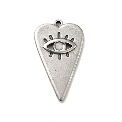 Stainless Steel Color Tarnish Resistant 304 Stainless Steel Pendant Cabochon Settings, Heart with Evil Eye, Stainless Steel Color, Tray: 2.5mm, 27x16x2mm, Hole: 1.5mm