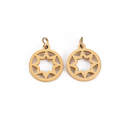 Настоящее золото 14K 304 прелести нержавеющей стали, с прыжковых колец, лазерная резка, звонить звездочкой, реальный 14 k позолоченный, 10x8x1 мм, Перейти кольцо: 2.8x0.5 мм, 1.8 мм внутренним диаметром