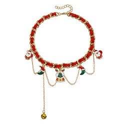 Темно-Красный Рождественский сплав, эмалированный кулон в виде оленя, Санта-Клауса и Луны, шнур из искусственной кожи, ожерелье с нагрудником для женщин, золотые, темно-красный, 14.57 дюйм (37 см)