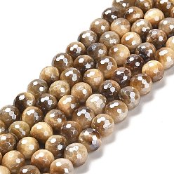 Тигровый глаз Гальванические нити круглых бусин из натурального тигрового глаза, граненый (128 граней), 8 мм, отверстие : 1.2 мм, около 46 шт / нитка, 14.96 дюйм (38 см)