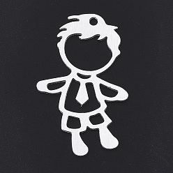 Серебро Алюминиевые большие подвески, Лазерная резка больших подвесок, мальчик, серебряный цвет гальваническим, 50x31x1 мм, отверстие : 3 мм