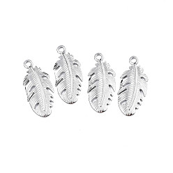 Stainless Steel Color Non-Tarnish 304 Stainless Steel Pendants, Leaf, Stainless Steel Color, 35.5x15.5x2.5mm, Hole: 2.5mm