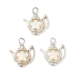 Белый Подвески из непрозрачного акрила с имитацией жемчуга, цветочный чайник, с бортовыми рамками из сплава и железной петлей, белые, 26~27x23x6~6.5 мм, отверстие : 3.5~4.5 мм