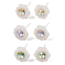 Желтая Старая Ткань  Гипоаллергенные серьги-гвоздики из биокерамики с цирконием и керамикой, со стразами, не выцветает и не содержит никеля, цветок, старое кружево, 9x9 мм