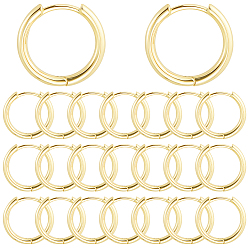 Настоящее золото 18K 12 пары латунных серег-колец Huggie Hoop, долговечный, кольцо, реальный 18 k позолоченный, 16.5~17x2 мм, штифты : 0.9 мм