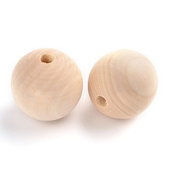 Moccasin Round Unfinished Wood Beads, Natural Wooden Loose Beads Spacer Beads, Lead Free, Moccasin, 40x37~38mm, Hole: 7mm