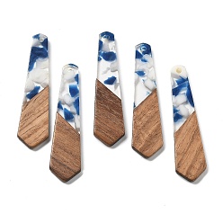 Белый Подвески из смолы и ореха, трапециевидные, белые, 48.5x12x2.5 мм, отверстие : 2 мм