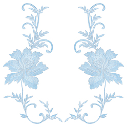 Светло-Синий Аксессуары для вышивки пиона из полиэстера, аппликация патч, украшение для шитья в китайском стиле cheongsam, голубой, 460x155x1 мм