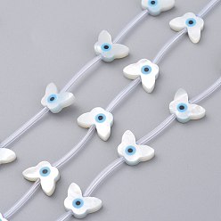 White Shell Natural White Shell Mother of Pearl Shell Beads, Butterfly with Evil Eye, 7x10x2mm, Hole: 0.5mm