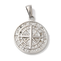 Нержавеющая Сталь Цвет Не тускнеющие 304 подвески из нержавеющей стали, плоский круглый с подвеской в виде компаса, цвет нержавеющей стали, 26x22.5x3 мм, отверстие : 7x3 мм