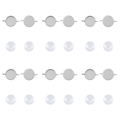 Stainless Steel Color DIY Link Connectors Making Kits, Include 304 Stainless Steel Cabochon Connector Links Settings and Clear Glass Cabochons, Flat Round, Stainless Steel Color, Link Settings: 21x14x2mm, Hole: 2.5mm, 50pcs/box