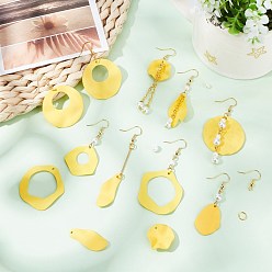 Yellow SUNNYCLUE Spray Painted Iron Pendants, Mixed Shape, Glass Pearl Beads, Stick Iron Bars Links connectors, Brass Pin, Brass Open Jump Rings, Brass Cable Chains & Brass Earring Hooks, Yellow, 22~36x12~35x1.5~4mm, Hole: 0.8~1mm