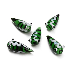 Green Handmade Lampwork Worm Figurines, for Home Office Desk Decoration, Green, 28x11.5x10mm