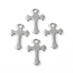 Stainless Steel Color Tarnish Resistant 201 Stainless Steel Tiny Cross Charms, Stainless Steel Color, 12x8.5x1mm, Hole: 1.4mm