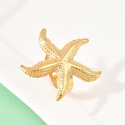 Золотой 304 открытые кольца манжеты из нержавеющей стали, морская звезда, ионное покрытие (ip), золотые, 33x32 мм, внутренний диаметр: 17 мм