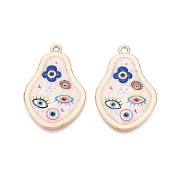 Разноцветный Печатные эмали подвески сплава, груша, сглаз и цветочные амулеты, стойки покрытие, без кадмия и без свинца и без никеля, золотые, красочный, 37.5x25x2~2.5 мм, отверстие : 2 мм
