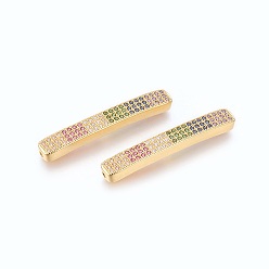 Doré  Micro en laiton pavent des perles cubes de zircone, sans plomb et sans cadmium, plaqué longue durée, rectangle, colorées, or, 36x5x3mm, Trou: 1mm
