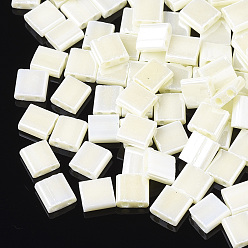Light Yellow 2-Hole Opaque Glass Seed Beads, Lustered, Rectangle, Light Yellow, 5x4.5~5.5x2~2.5mm, Hole: 0.5~0.8mm