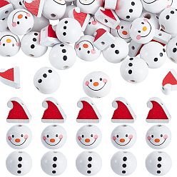 (52) Непрозрачная лаванда 60 шт 3 стили рождественская тема напечатанные деревянные европейские бусины, бусины с большим отверстием, снеговик и шляпа, разноцветные, 14.5~20x14.5~18 мм, отверстие : 2.5~5 мм, 60 шт / комплект