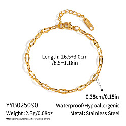 Настоящее золото 18K 3.8мм 304 Женские браслеты-цепочки из текстурированной нержавеющей стали с узором, реальный 18 k позолоченный, 6-1/2 дюйм (16.5 см)