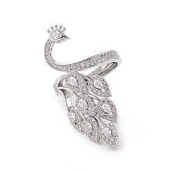 Платина Регулируемое кольцо с павлином из прозрачного циркония, украшения из латуни для женщин, без свинца и без кадмия, платина, внутренний диаметр: 17 мм