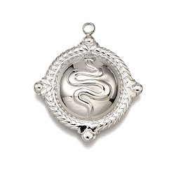 Нержавеющая Сталь Цвет 304 подвески из нержавеющей стали, плоский круг с подвеской в виде змеи, анти-тускнение, цвет нержавеющей стали, 26.5x23.5x6 мм, отверстие : 2 мм