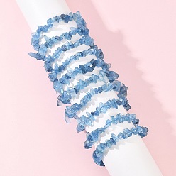 Deep Sky Blue Grade AA Natural Aquamarine Beaded Stretch Bracelets for Women, Chip, Deep Sky Blue, Inner Diameter: 1.87~2.01 inch(4.75cm~5.1cm)