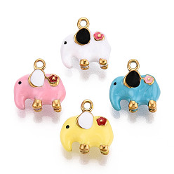 Настоящее золото 18K 304 подвески из нержавеющей стали, Слон прелести, реальный 18 k позолоченный, 14x13.5x8.5 мм, отверстие : 1.5 мм