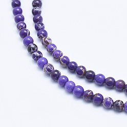 Purple Natural Imperial Jasper Beads Strands, Dyed, Round, Purple, 4mm, Hole: 0.5mm, about 98~102pcs/strand, 15.7 inch