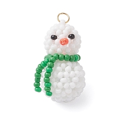 Зеленый Подвески-снеговики из стеклянных бусин, с 304 кольцами из нержавеющей стали, реальный 18 k позолоченный, зелёные, 25.5~26x15~16x14~16 мм, отверстие : 3.5 мм