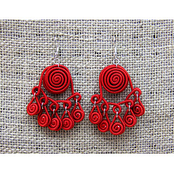 Красный Серьги-подвески из железного полиэстера, спиральный цветок, платина, красные, 65 мм