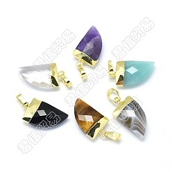 Gemischte Stein Natürliche und synthetische Mischsteinanhänger, mit langlebigen Messingbeschlägen, facettiert, Scheide, golden, 19.5x11x5 mm, Bohrung: 3.5x5.5 mm