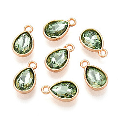 Средний Морско-зеленый Факельные стеклянные подвески из стразы, с золотистыми оттенками цинкового сплава, слезинки, средний морской зеленый, 15x9x5 мм, отверстие : 2 мм