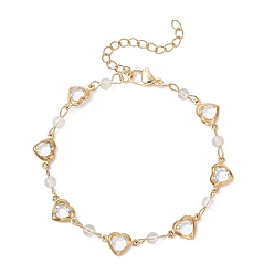 Прозрачный Браслеты с подвесками в форме сердца из нержавеющей стали и стекла, 304 браслеты-цепочки из нержавеющей стали для женщин, прозрачные, 7-1/8 дюйм (18.2 см)