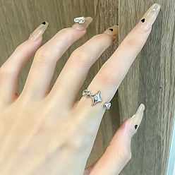 Платина Браслет-манжета из латуни с кристаллами и стразами для женщин., звезда, платина, внутренний диаметр: регулируемый