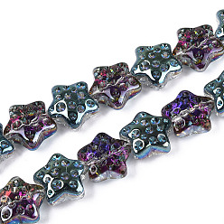 Темный Голубой Гальванизируйте прозрачное стекло бисер нитей, звезда, темные голубые, 17~17.5x18~18.5x9~9.5 мм, отверстие : 1 мм, около 40 шт / нитка, 25.20 дюйм (64 см)