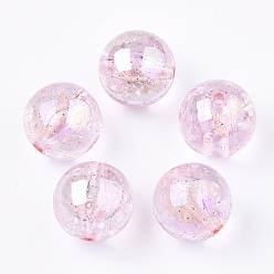 Pink Прозрачные акриловые бусины, с блеском порошок, блеск бисера, круглые, розовые, 19~19.5x19 мм, Отверстие : 2.5 мм , около 110 шт / 500 г
