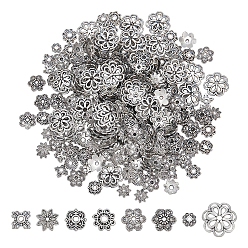Antique Silver 320Pcs 8 Styles Tibetan Style Alloy Bead Caps, Antique Silver, 2~14x1.5~8mm, Hole: 1~2mm, 40pcs/style
