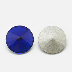 Sapphire Pointed Back Glass Rhinestone Cabochons, Rivoli Rhinestone, Back Plated, Faceted, Cone, Sapphire, 18x8.5~9mm