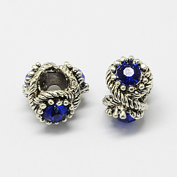 Сапфир Европейские бусины, сплав, стразы , бусины с большим отверстием, античное серебро, сапфир, 12x13x8~9 мм, отверстие : 5 мм