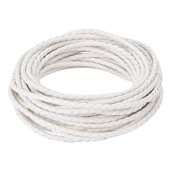 White Braided Cowhide Cord, Leather Jewelry Cord, Jewelry DIY Making Material, White, 3mm, about 5m/bundle