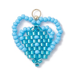 Небесно-голубой Подвески ручной работы из стеклянных бусин в форме сердца, с 304 петлей из нержавеющей стали, голубой, 21x22x2 мм, отверстие : 3 мм