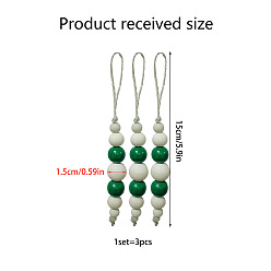 Зеленый Рождественские деревянные бусины, подвесные украшения, подвесные украшения для рождественской елки дома, зелёные, 150x15 мм, 3 шт / комплект